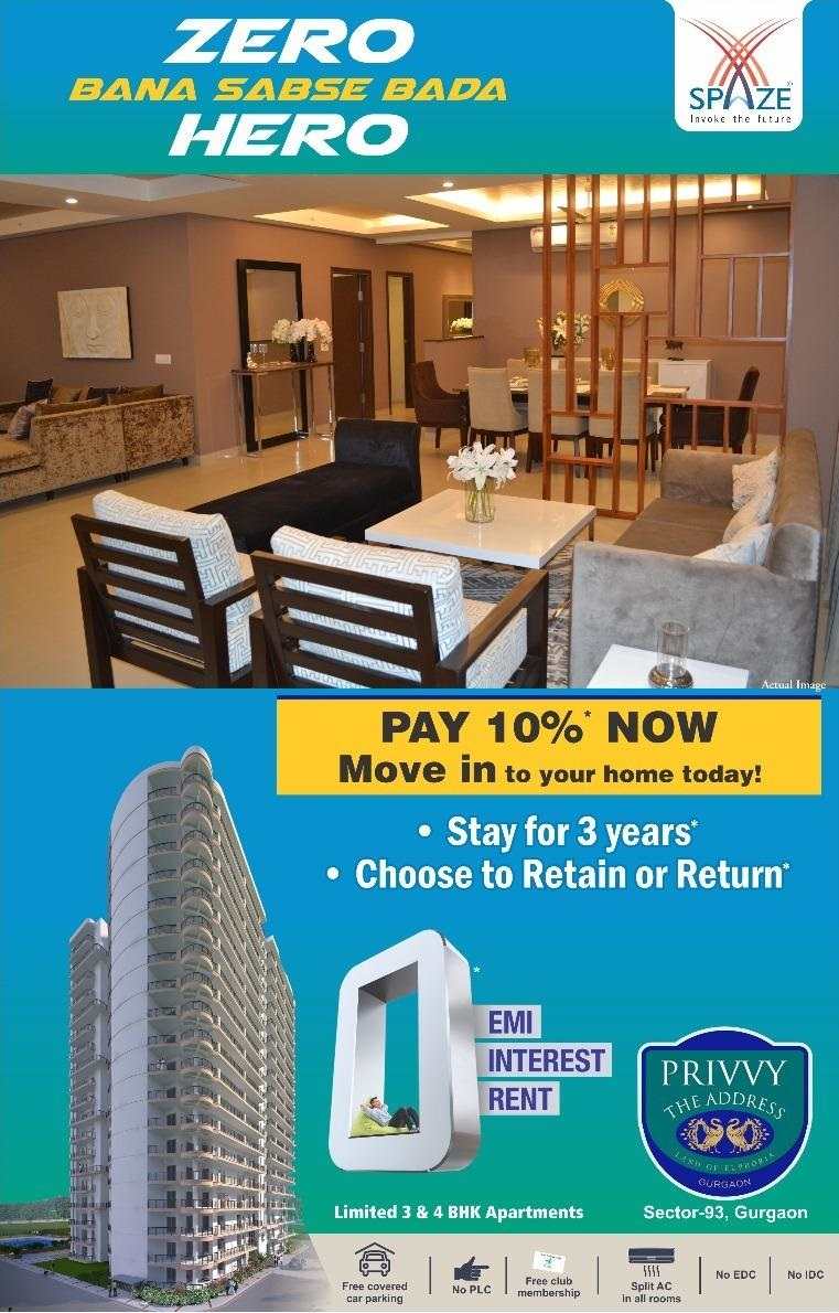 Pay 10% now & move into your home today at Spaze Privy The Address in Gurgaon